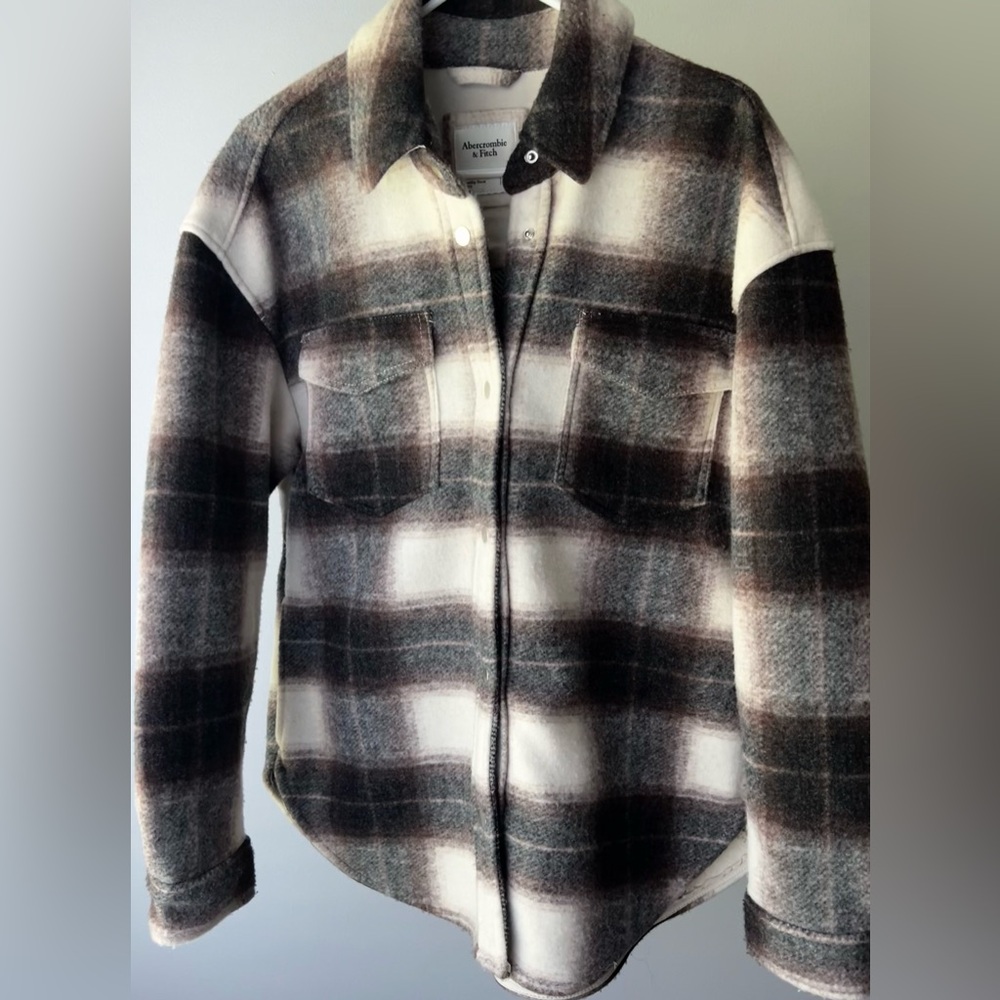 Abercrombie Wool Blend Plaid Shirt Jacket Size: Large
